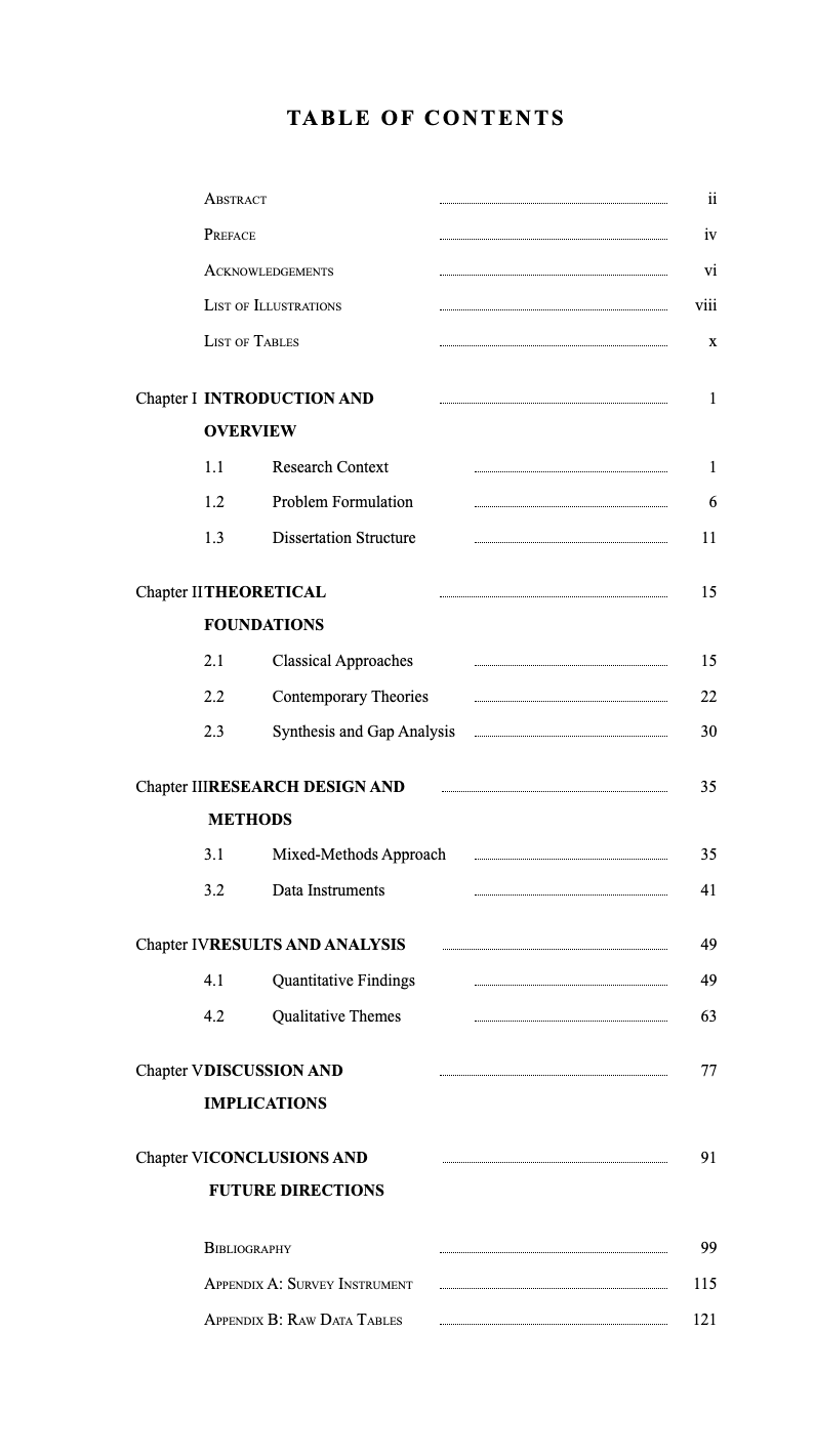 Dissertation manuscript book table of contents